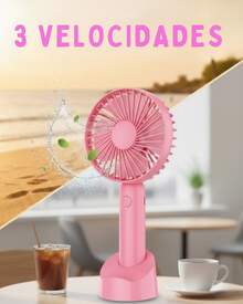 DOSYU Ventilador de Mano Portátil 3 Velocidades Abanico Aspas Ligeras con Base para Escritorio Ideal para Oficina, Casa Hogar, Escuela Útiles Escolares Recargable Carga Rápido Cargador USB Tamaño Compacto Peso ligero Brisa Calefactor Cooler Aire Acondicionado - B-Rosa - Ver 4