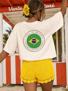 Women's Off-Shoulder Blouse, Oversized Blouse, Floral Print, Brazil Style, Beach, Summer, Pool, Everyday, Street Style, Printed Back And Front, Brazil Print, I'm Brazilian - Kem - Xem 10