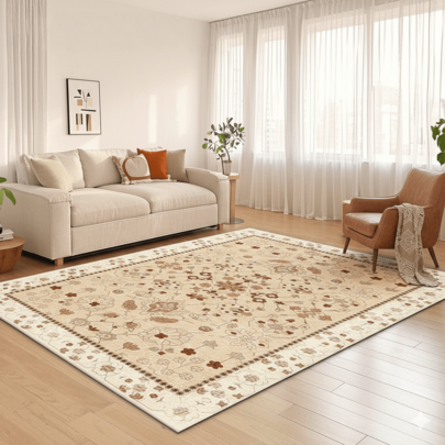 1pc Vintage Floral Cream-Colored Rug, Home Living Room Floor Mat, Faux Wool Material, Decorative Carpet, Bedroom Decor, Small Rug, Carpet, Home Decor, Living Room Carpet, Small Living Room Rug, Bedroom Rug, Living Room Home Decor, Outdoor Rug, Washable Carpet