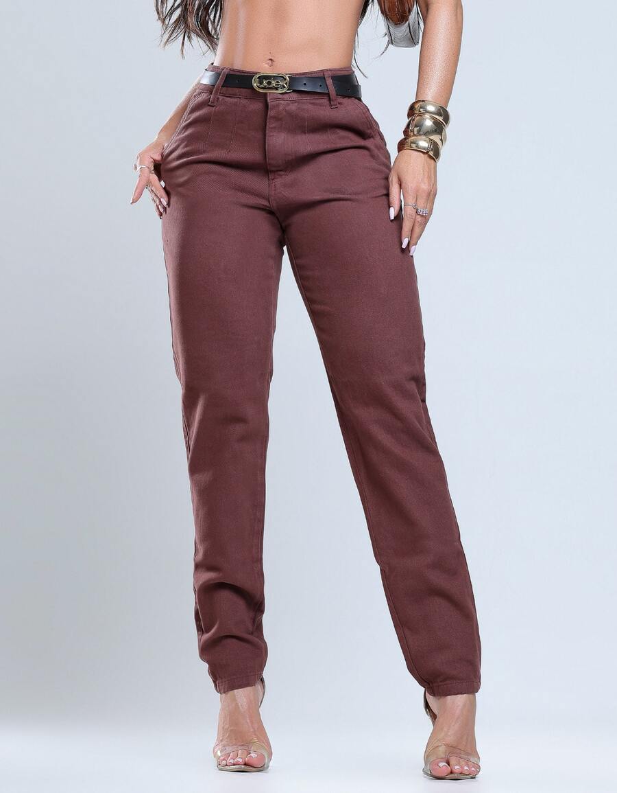 Women's Mom Jeans, Stylish, Casual, Sexy, Faux Denim Print, Pocket, Zipper, Button, Vintage, Office, Vacation, Night, Beach, Travel, Timeless - 巧克力棕 - 查看 1