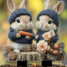 2D Flat - [2D Flat] In 2D Flat Design, This Single Piece Contains Two Cute Rabbits Standing On A Tree Stump, Making It An Excellent Gift. This Acrylic Garden Sign Also Has Scratch-Resistant Properties. - A - View 5