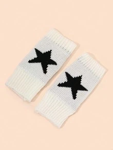 3双装女士星形印花露指拇指孔针织长手套，保暖舒适面料，Y2K风格 - 彩色 - 查看 2