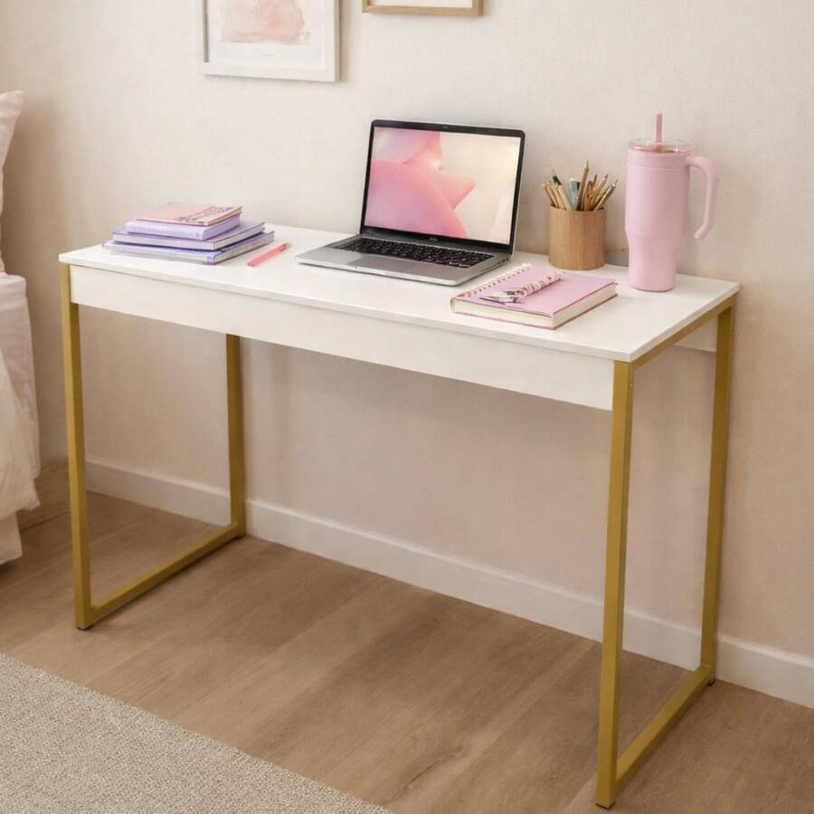 Industrial Style Desk/Office Table - Home Office - Wood - Black - White - Rose Gold - Gold - 白色/金色 - 查看 1