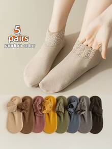 6 đôi tất cổ ngắn chống trượt viền ren mềm mại và ấm áp cho nữ | Nhiều màu sắc lựa chọn, Tất ngủ sau sinh, Thoải mái khi mặc trong nhà, Thời trang, Ôm sát, Giữ ấm - Nhiều màu - Xem 11
