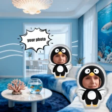 1pc Personalized Pillow - Custom Face Throw Pillow, Penguin, Unique, Special Gift For Mom, Family, Friends, Anniversary, Mother's Day, Birthday, Valentine's Day, Christmas, Halloween, Graduation, Father's Day, Wedding, Housewife, Sofa, Bed, Car, Tea Room, Bedroom, Bathroom, Living Room, Dining Room - Upload Picture Customization - View 6