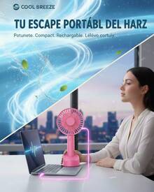 DOSYU Ventilador de Mano Portátil 3 Velocidades Abanico Aspas Ligeras con Base para Escritorio Ideal para Oficina, Casa Hogar, Escuela Útiles Escolares Recargable Carga Rápido Cargador USB Tamaño Compacto Peso ligero Brisa Calefactor Cooler Aire Acondicionado - B-Rosa - Ver 5