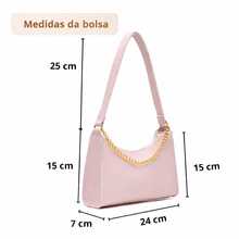 Kit Bolsas Femininas 2 Baguetes Lisas Pequenas Correntes de Ombro e de Mão - Preto e Rosa - Visão 5