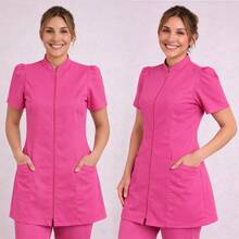 Women's Oxford Simple Casual Lab Coat - Hot Pink - View 1