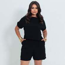 Women's Shorts And Blouse Set Shorts With Light Lining Fresh Elegant - 黑色 - 查看 9