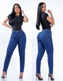 Women's Mom Jeans, Stylish, Casual, Sexy, Faux Denim Print, Pocket, Zipper, Button, Vintage, Office, Vacation, Night, Beach, Travel, Timeless - 結石 - 查看 2