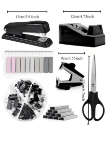 1 pieza Juego de papelería de escritorio tipo macarrón que incluye grapadora, dispensador de cinta, tijeras, perforadora, artículos escolares, útiles escolares - Multicolor - Ver 11