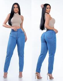 Women's Mom Jeans, Stylish, Casual, Sexy, Faux Denim Print, Pocket, Zipper, Button, Vintage, Office, Vacation, Night, Beach, Travel, Timeless - 淺藍色 - 查看 2