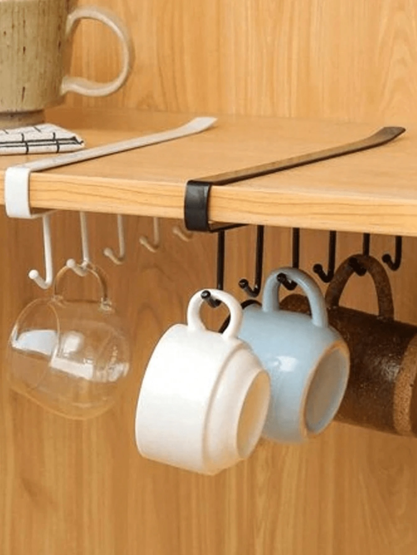 6pcs Alternating Black And White Storage Hooks, No Drilling Required, Multi-Functional Hanging Hook Strip, Wardrobe Hooks, No Drill Kitchen Hooks, Adhesive Hooks, Track-Style Kitchen Organizer Rack, Kitchen Pot Hanging Rack (9 Adhesive Pads Included) - One Size Fits All - View 1