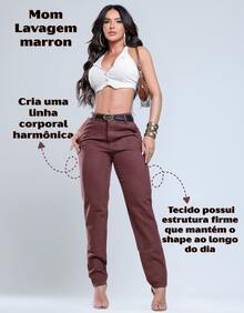 Women's Mom Jeans, Stylish, Casual, Sexy, Faux Denim Print, Pocket, Zipper, Button, Vintage, Office, Vacation, Night, Beach, Travel, Timeless - 巧克力棕 - 查看 3