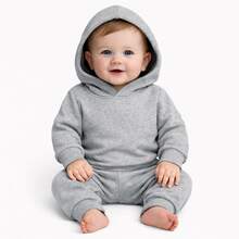 Hooded Sweatshirt And Pants Set, Flannel Lined, Unisex, Boy/Girl, Warm Cotton - 灰色 - 查看 2