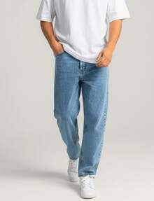 Calça Baggy Balão Premium Azul Jeans Denim Premium Streetwear Ajuste Folgado Estilo Y2K Casual - Azul Empoeirado - Visão 3
