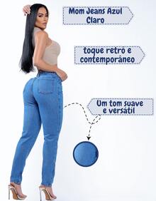 Women's Mom Jeans, Stylish, Casual, Sexy, Faux Denim Print, Pocket, Zipper, Button, Vintage, Office, Vacation, Night, Beach, Travel, Timeless - 淺藍色 - 查看 4
