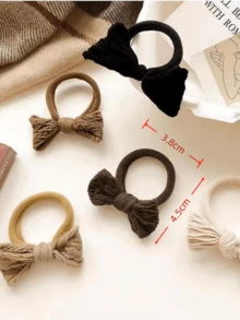 5pcs/Set Fashion High Elasticity Bowknot Headbands, Women's Daily Commute Hair Accessories, Made Of Polyester Fiber, High Elastic Rubber Hair Ties Won't Damage Hair - Multicolor - View 3