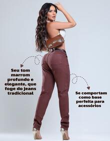 Women's Mom Jeans, Stylish, Casual, Sexy, Faux Denim Print, Pocket, Zipper, Button, Vintage, Office, Vacation, Night, Beach, Travel, Timeless - 巧克力棕 - 查看 4