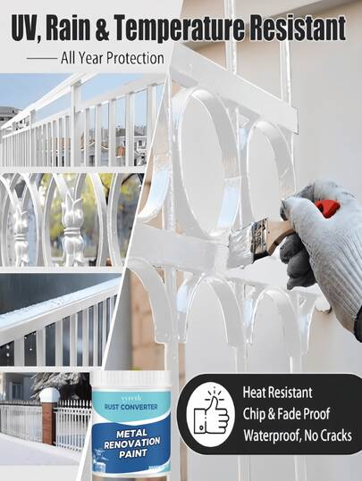 1 pieza - 300g Convertidor de óxido blanco, removedor de óxido multiusos, abrillantador, imprimación, impermeable, antioxidante, renovador de pintura duradera contra el óxido, inhibidor de óxido e imprimación para metal, adecuado para diversos trabajos en interiores y exteriores con hierro, metal, hogar, muebles, materiales de madera, tratamiento de óxido automotriz, construcción naval, removedor de óxido automotriz y bricolaje, a base de agua, impermeable, resistente a las manchas, color vibrante, película resistente