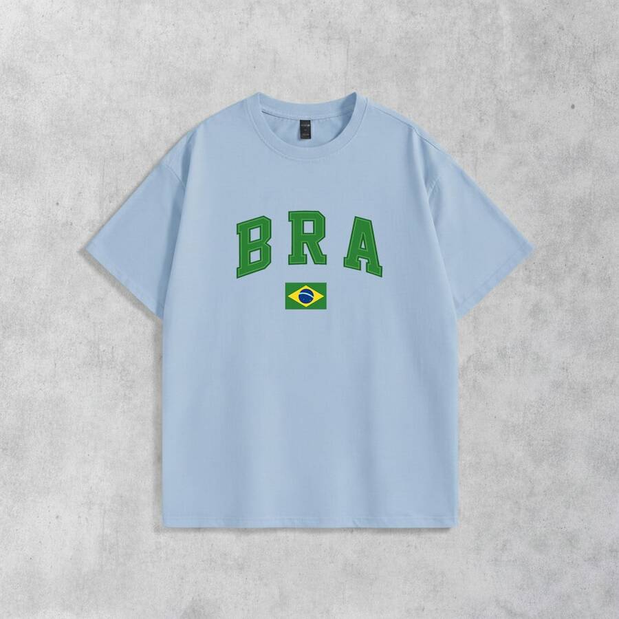 Men's Basic T-Shirt Brazil Hexa 100% Cotton Crew Neck Unisex - Baby Blue - View 1