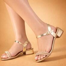 Girls' Sandals With Low, Chunky Heel, Rhinestones, And Sparkling Detail - Perfect For Parties, Weddings, And More - Klicpé - 金色 - 查看 8