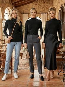 Set 2 Blusas Mujer Manga Larga Interior Térmico Invierno Dama - NEGRO Y NEGRO - Ver 8
