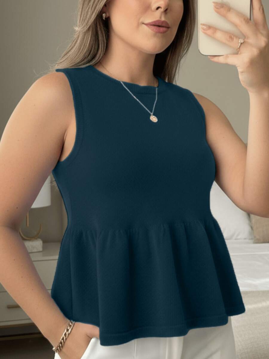Elegant Women's Blouse, Premium Modal Tank Top, Basic Sleeveless Knit, Zero Transparency, Casual - 藏蓝色 - 查看 1