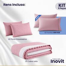 Double Bedspread Set, Standard Inovit 3-Piece Double-Sided Premium Quilted Bedspread With Pillowcase - Rusty Rose - View 3