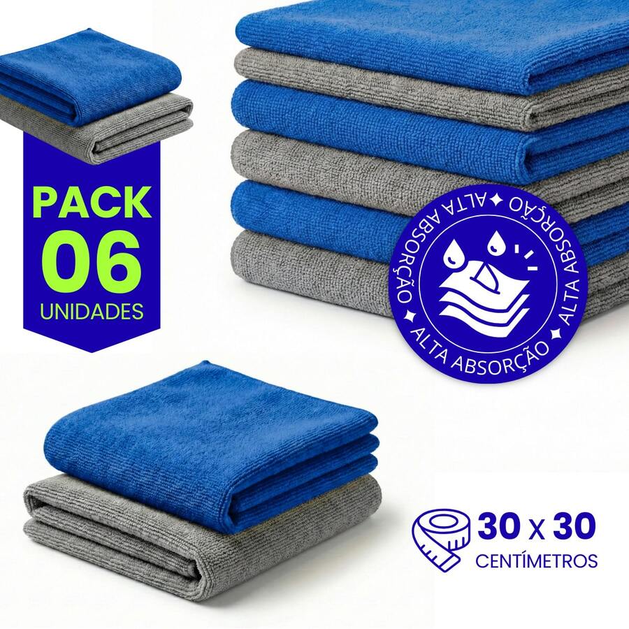 Microfiber Kitchen Cleaning Cloth Kit, Terry Cloth, High Absorption, Magic Cloth - 6 Units - Blue - Gray - View 1