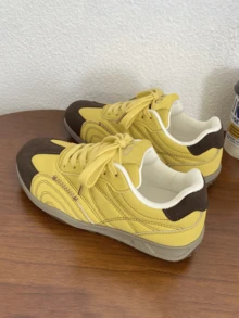 Giày thể thao nữ thường ngày, thoáng khí và đa năng, kiểu dáng thường ngày, giày tập luyện, giày đế bằng buộc dây, giày thể thao, giày nữ, giày nữ thoải mái, giày hiệu suất cao, giày thể thao nữ thanh lịch, giày nữ thanh lịch, giày tennis, giày thể thao nữ, màu vàng - Màu vàng - Xem 3