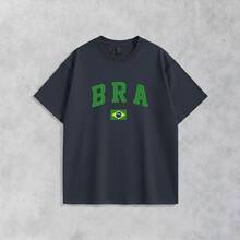 Men's Basic T-Shirt Brazil Hexa 100% Cotton Crew Neck Unisex - Navy Blue - View 4