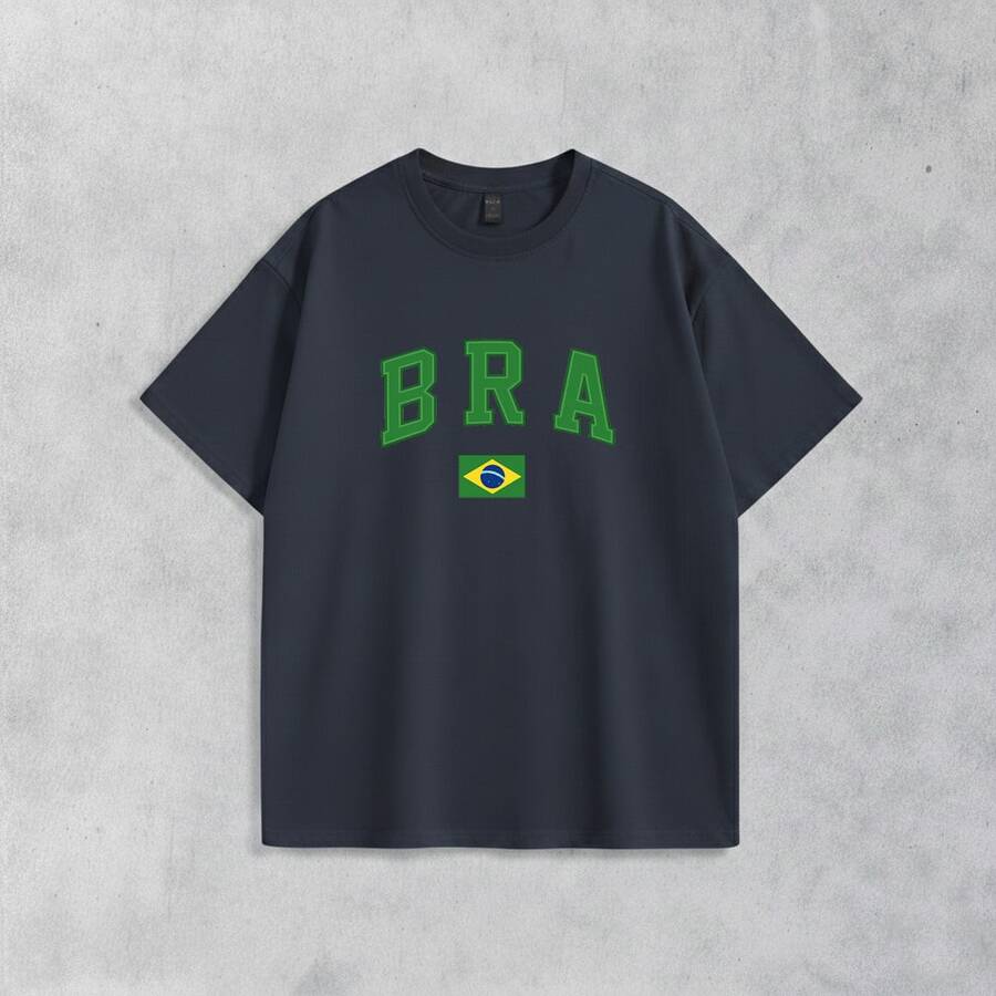 Men's Basic T-Shirt Brazil Hexa 100% Cotton Crew Neck Unisex - Navy Blue - View 1