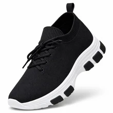 Women's Casual Platform Sneakers, Lightweight, Comfortable, Fashionable, Everyday, Gym, Walking, Sizes 34 To 39, On , Sporty, Lace-Up, Woven, Flying, Home - màu đen - Xem 4