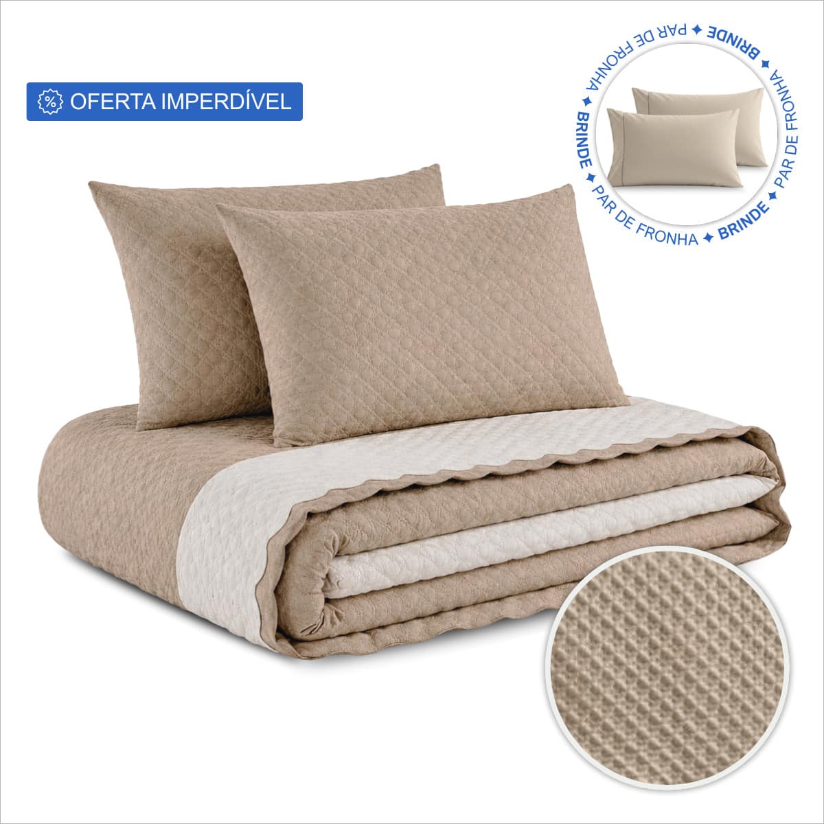 Cobre Leito Cama Casal Kit de Cama Padrão Inovit 3 Peças Dupla Face Premium Matelado Com Porta Travesseiro - Caqui - Visão 1