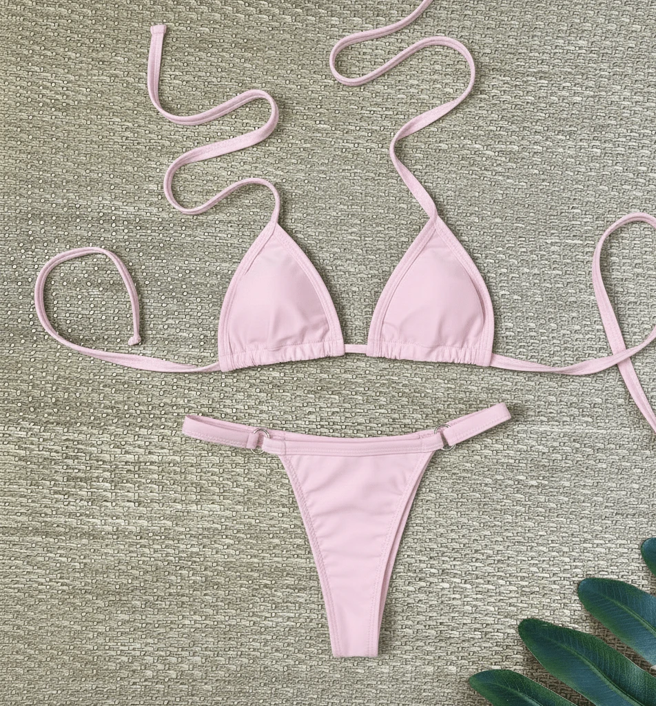 Women's Bikini With Adjustable Straps (Sizes: S/M/L/XL) Backless Tie-Front Beach Vacation No Padding Tan Lines Adjustable Bottom - Baby Pink - View 1