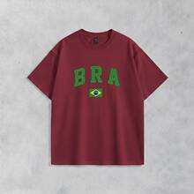 Men's Basic T-Shirt Brazil Hexa 100% Cotton Crew Neck Unisex - Maroon - View 5