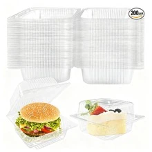 5.3 X 4.7 X 2.8 Inch Plastic Takeout Box With Lid, Transparent Square Hinged Food Container, Disposable Clamshell Dessert Box For Salad, Pasta, Burger - Transparent - View 13