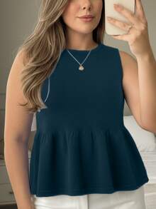 Elegant Women's Blouse, Premium Modal Tank Top, Basic Sleeveless Knit, Zero Transparency, Casual - 藏蓝色 - 查看 3