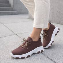 Women's Casual Platform Sneakers, Lightweight, Comfortable, Fashionable, Everyday, Gym, Walking, Sizes 34 To 39, On , Sporty, Lace-Up, Woven, Flying, Home - 鏽棕色 - 查看 8