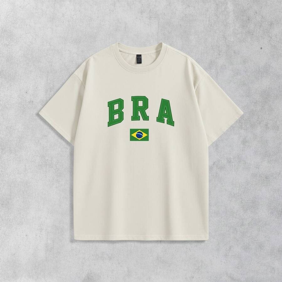 Men's Basic T-Shirt Brazil Hexa 100% Cotton Crew Neck Unisex - 奶油色 - 查看 1