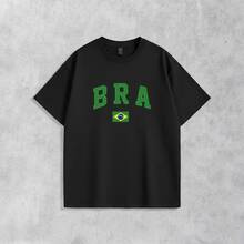 Men's Basic T-Shirt Brazil Hexa 100% Cotton Crew Neck Unisex - Black - View 6