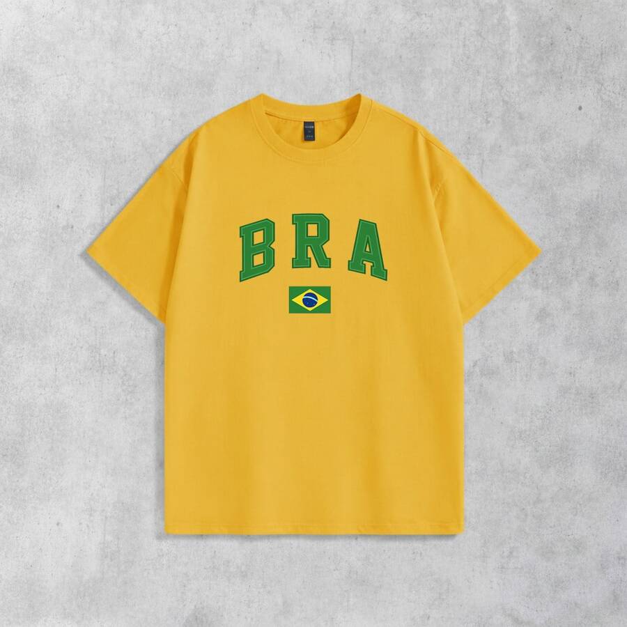Men's Basic T-Shirt Brazil Hexa 100% Cotton Crew Neck Unisex - Kuning - View 1