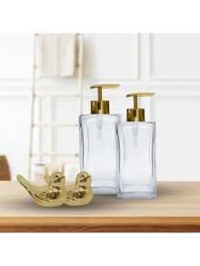 02 Square Glass Soap Dish 250ml With Gold Prime Pump Valve + Gold Decorative Bird - 白色 - 查看 5