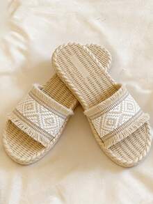 女士白色拖鞋，休闲舒适防滑室内外沙滩日常穿着拖鞋 - 白色 - 查看 1