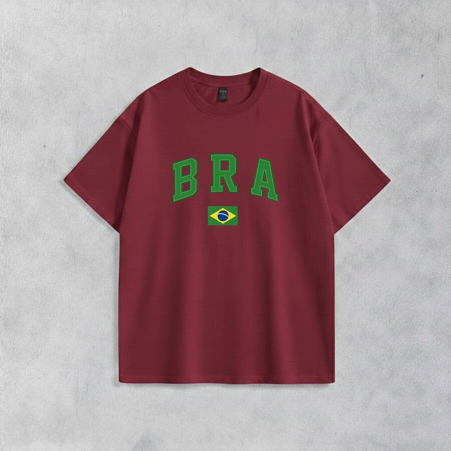 Men's Basic T-Shirt Brazil Hexa 100% Cotton Crew Neck Unisex - Maroon - View 1
