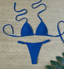 Women's Bikini With Adjustable Straps (Sizes: S/M/L/XL) Backless Tie-Front Beach Vacation No Padding Tan Lines Adjustable Bottom - Màu xanh lam - Xem 1