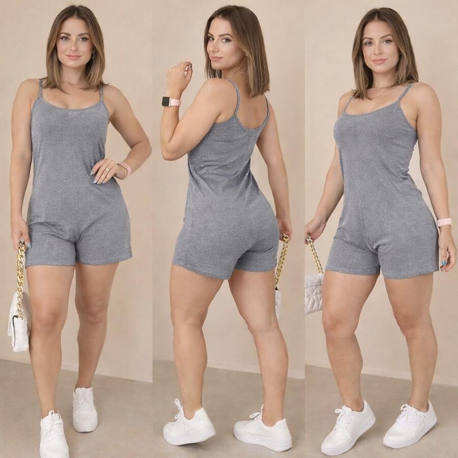 Women's Short Jumpsuit In Viscose/Lycra Fabric, Sleeveless Tank Top, Summer Style, Stretchy - 灰色 - 查看 1