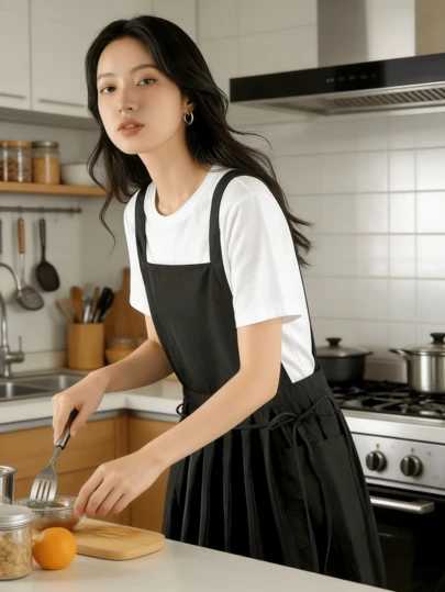 귀엽고 예술적인 여성용 앞치마, 버블티, 커피, 베이커리, 꽃집, 인플루언서 레스토랑에 적합, 편안하고 통기성 좋은 중간 길이 앞치마, 모든 계절에 적합