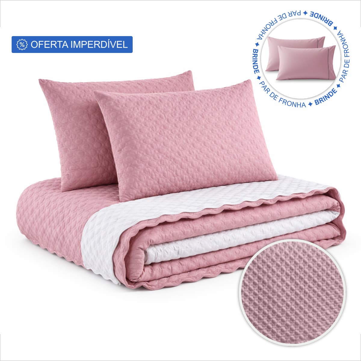 Double Bedspread Set, Standard Inovit 3-Piece Double-Sided Premium Quilted Bedspread With Pillowcase - Rusty Rose - View 1
